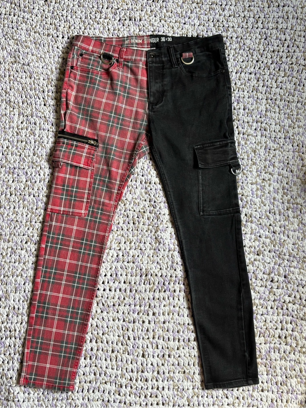 Hot Topic Vintage Split Leg Plaid Black Cargo Jeans Mall Goth Punk Stinger 36x30